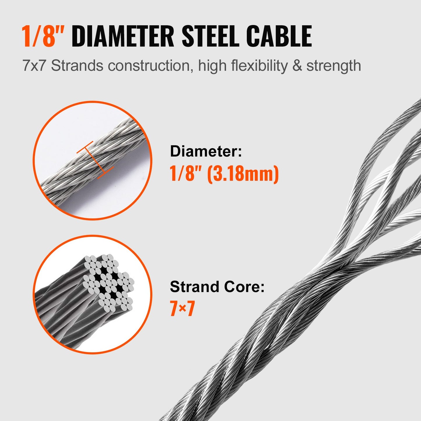 VEVOR T316 Deck Railing Cable, 1/8" Stainless Steel Wire Rope 9144 cm with Cutter