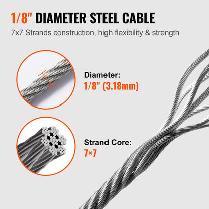 VEVOR T316 Deck Railing Cable, 1/8" Stainless Steel Wire Rope 9144 cm with Cutter