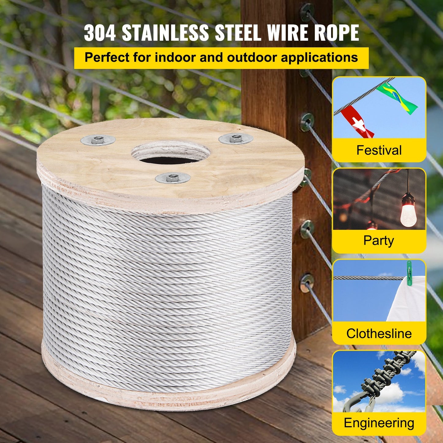 VEVOR 304 Stainless Steel Wire Rope Cable 4.8 mm 7x19 76 m reel