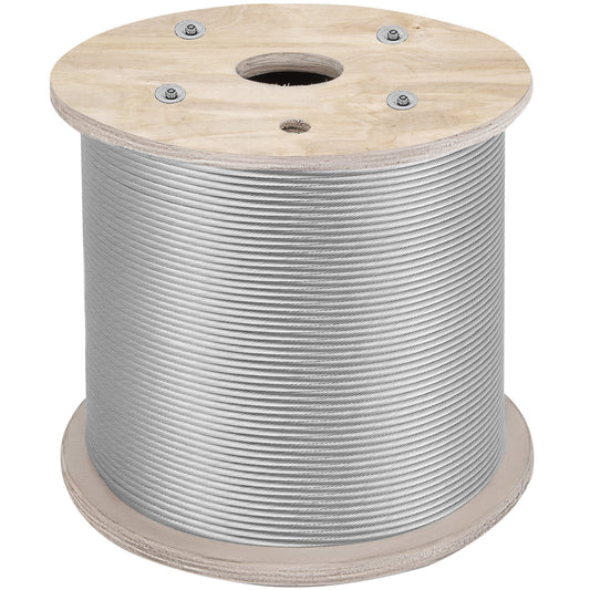 VEVOR 6.4 mm Stainless Steel Cable 61 m, 7 X 19 Steel Wire Rope Marine Grade Braided