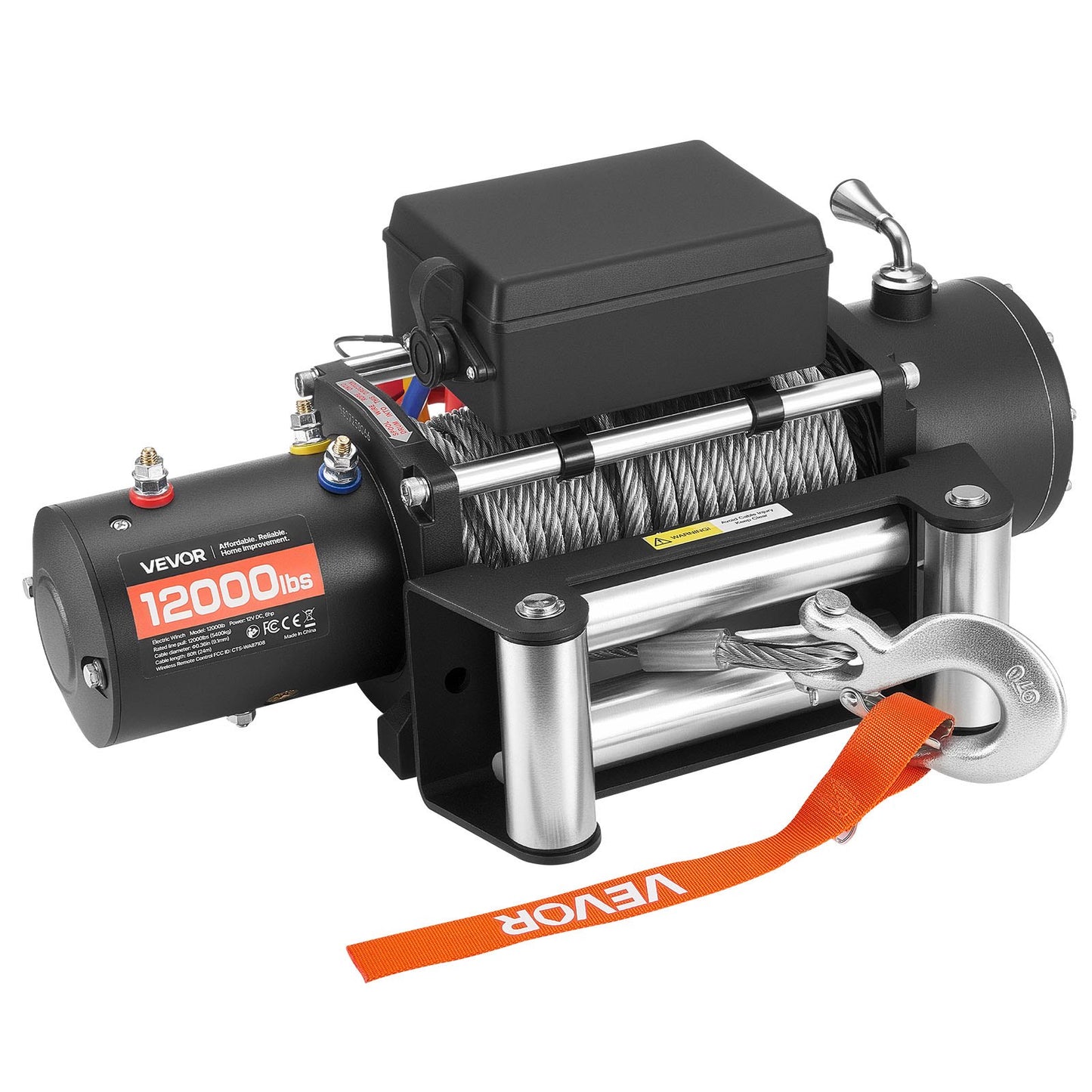 Electric Winch, 5400 kg Load Capacity, 12V DC Truck Winch with Φ9.1 mm x 24 m Steel Rope, Wireless & Wired Remote Control, IP55 Waterproof for Towing SUV Jeep Trailer Boat Off-Road Vehicle