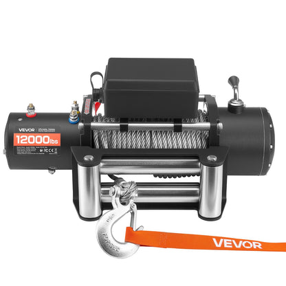 Electric Winch, 5400 kg Load Capacity, 12V DC Truck Winch with Φ9.1 mm x 24 m Steel Rope, Wireless & Wired Remote Control, IP55 Waterproof for Towing SUV Jeep Trailer Boat Off-Road Vehicle