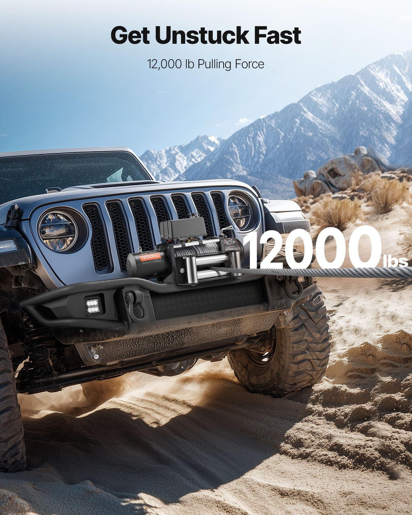 Electric Winch, 5400 kg Load Capacity, 12V DC Truck Winch with Φ9.1 mm x 26 m Steel Rope, Wireless & Wired Remote Control, Suitable for Towing SUV Jeep Trailer Boat Off-Road Vehicle