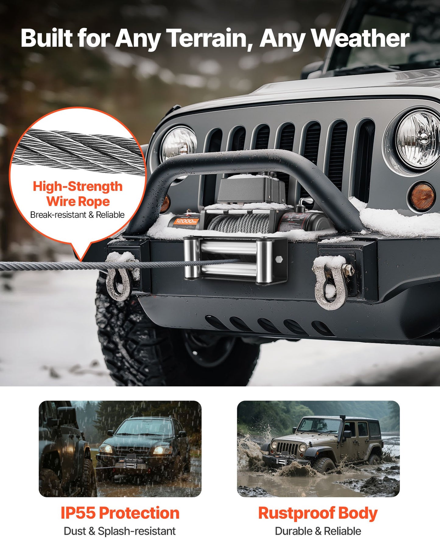 Electric Winch, 5400 kg Load Capacity, 12V DC Truck Winch with Φ9.1 mm x 26 m Steel Rope, Wireless & Wired Remote Control, Suitable for Towing SUV Jeep Trailer Boat Off-Road Vehicle