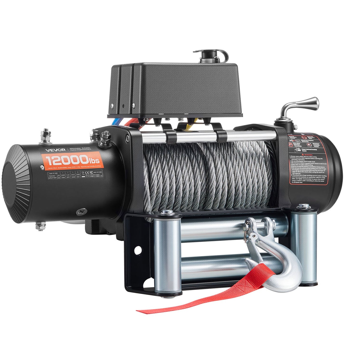 Electric Winch, 5400 kg Load Capacity, 12V DC Truck Winch with Φ9.1 mm x 26 m Steel Rope, Wireless & Wired Remote Control, Suitable for Towing SUV Jeep Trailer Boat Off-Road Vehicle
