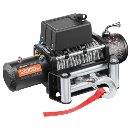 Electric Winch, 5400 kg Load Capacity, 12V DC Truck Winch with Φ9.1 mm x 26 m Steel Rope, Wireless & Wired Remote Control, Suitable for Towing SUV Jeep Trailer Boat Off-Road Vehicle