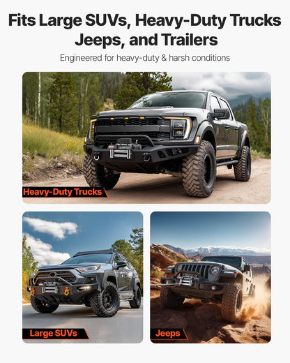 Electric Winch, 6100 kg Load Capacity, 12V DC Truck Winch with Φ9.5 mm x 24 m Steel Rope, Wireless & Wired Remote Control, IP55 Waterproof for Towing SUV Jeep Trailer Boat Off-Road Vehicle