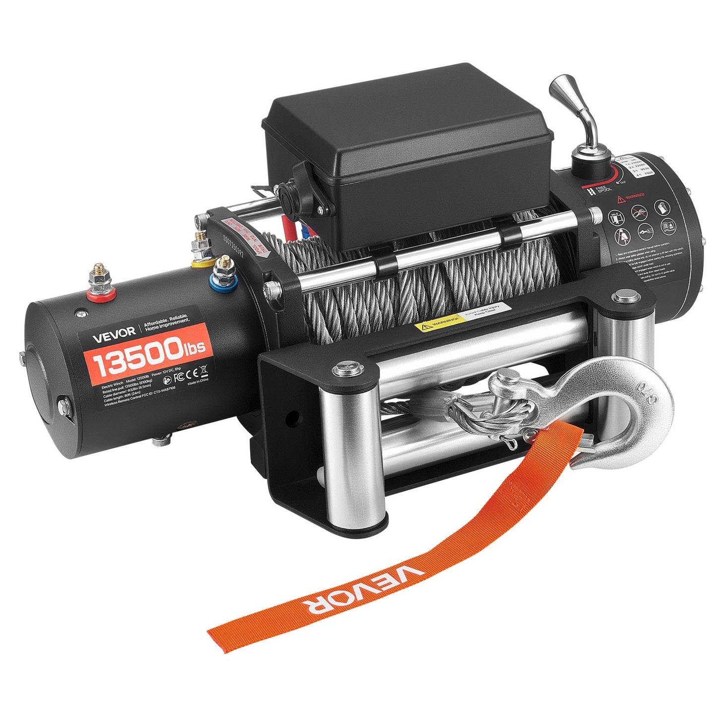 Electric Winch, 6100 kg Load Capacity, 12V DC Truck Winch with Φ9.5 mm x 24 m Steel Rope, Wireless & Wired Remote Control, IP55 Waterproof for Towing SUV Jeep Trailer Boat Off-Road Vehicle