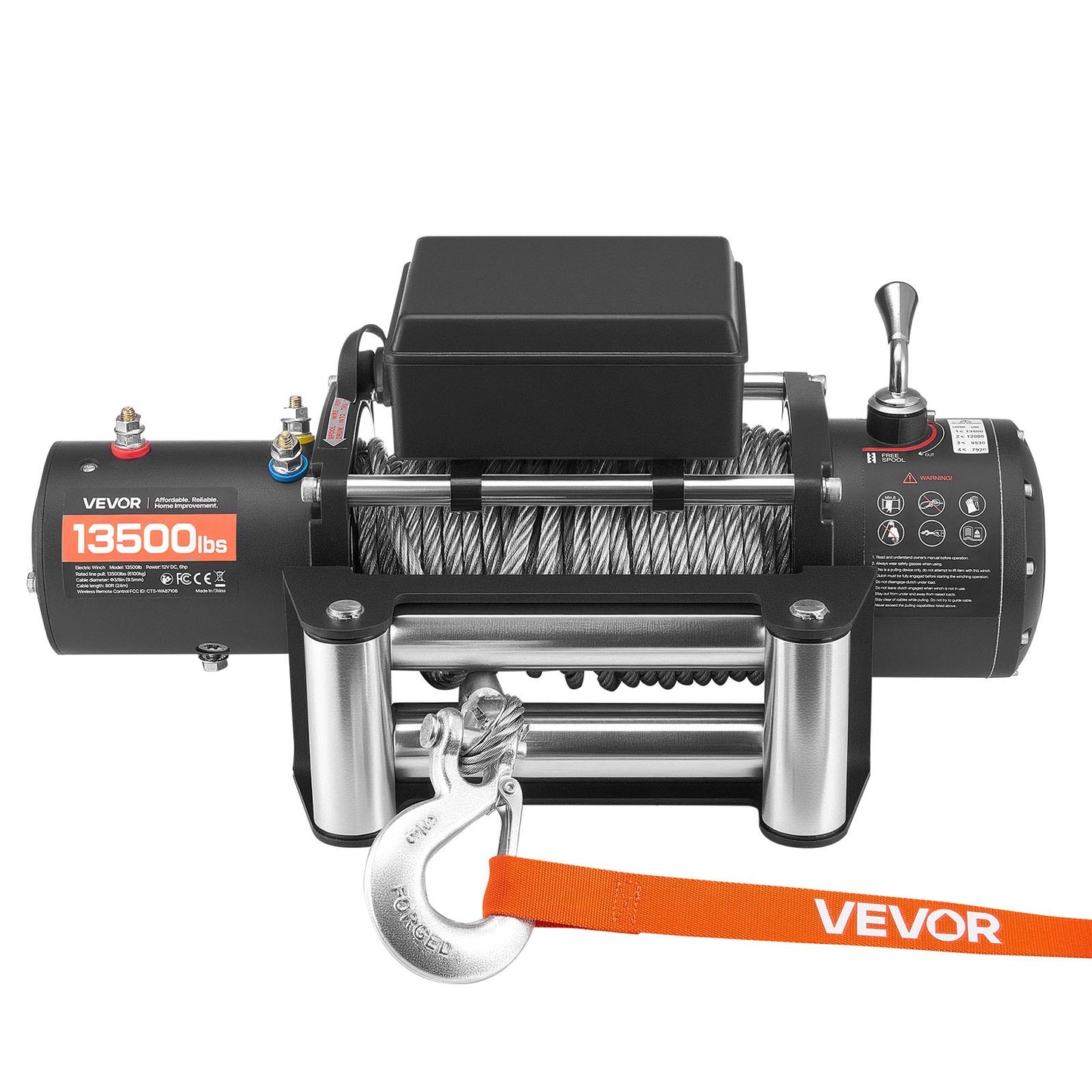 Electric Winch, 6100 kg Load Capacity, 12V DC Truck Winch with Φ9.5 mm x 24 m Steel Rope, Wireless & Wired Remote Control, IP55 Waterproof for Towing SUV Jeep Trailer Boat Off-Road Vehicle