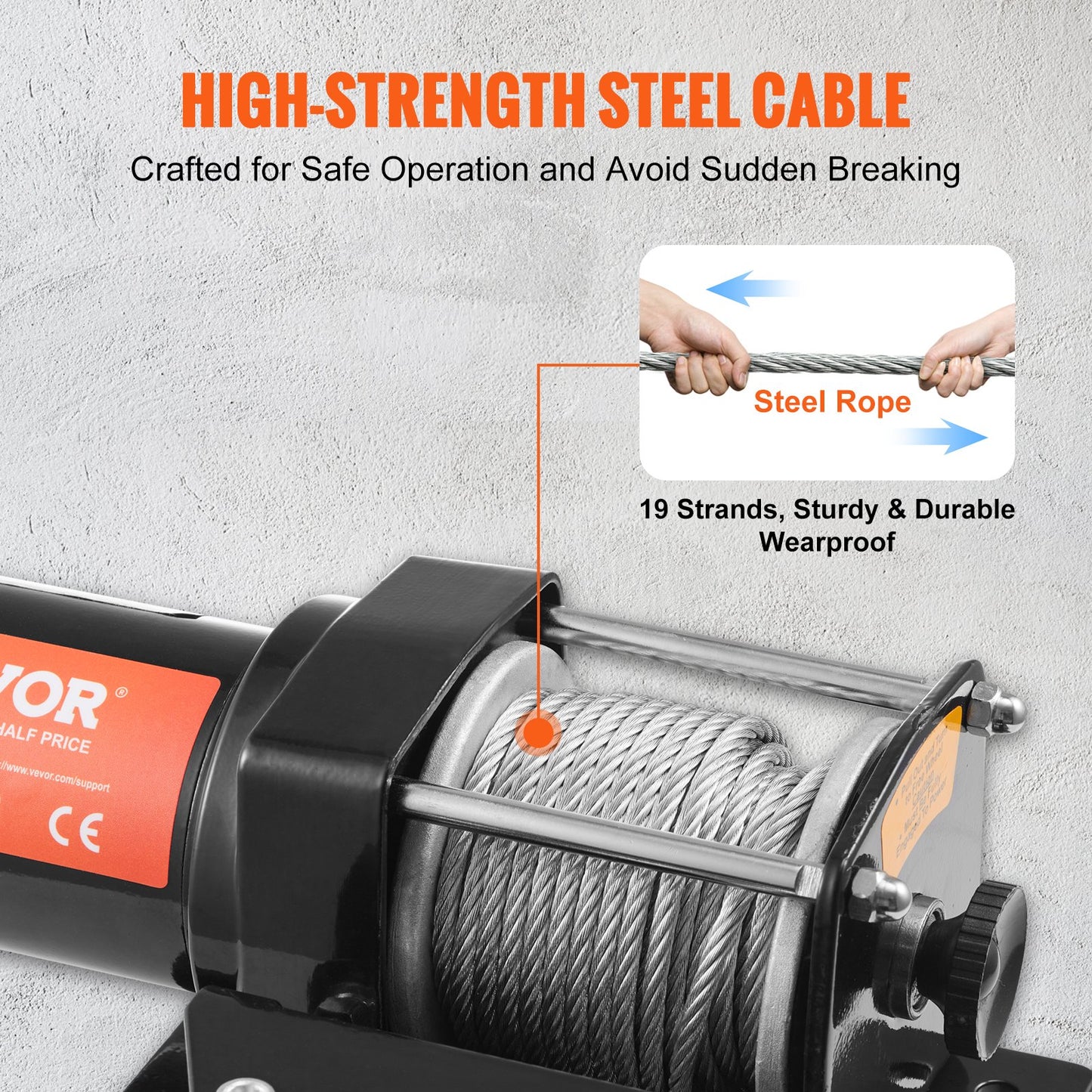 VEVOR Electric Winch, 1361 kg Load Capacity Steel Rope Winch, IP55 0.5 cm x 12 m