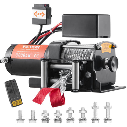 Electric Winch 1361 kg Capacity, 0.5 cm x 12 m Rope, Wireless Remote Control