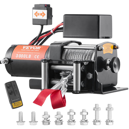 VEVOR Electric Winch, 1361 kg Load Capacity Steel Rope Winch, IP55 0.5 cm x 12 m