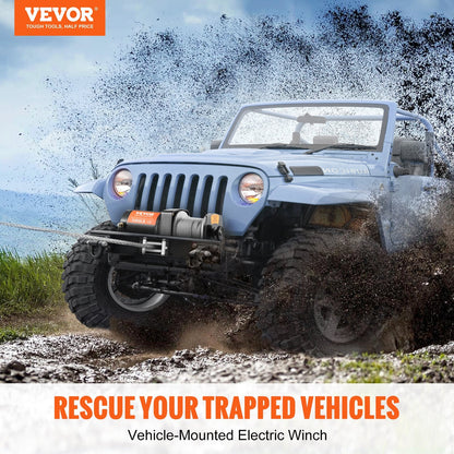 Electric Winch, 907 kg Load, 0.4 cm x 12 m Rope, IP55, Remote Control, Off-Road Use