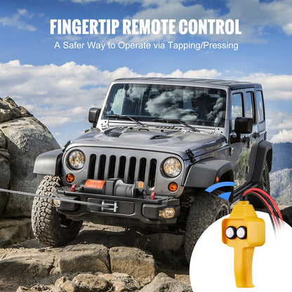 Electric Winch, 907 kg Load, 0.4 cm x 12 m Rope, IP55, Remote Control, Off-Road Use