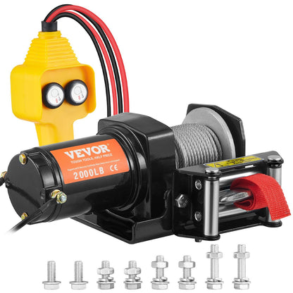 Electric Winch, 907 kg Load, 0.4 cm x 12 m Rope, IP55, Remote Control, Off-Road Use