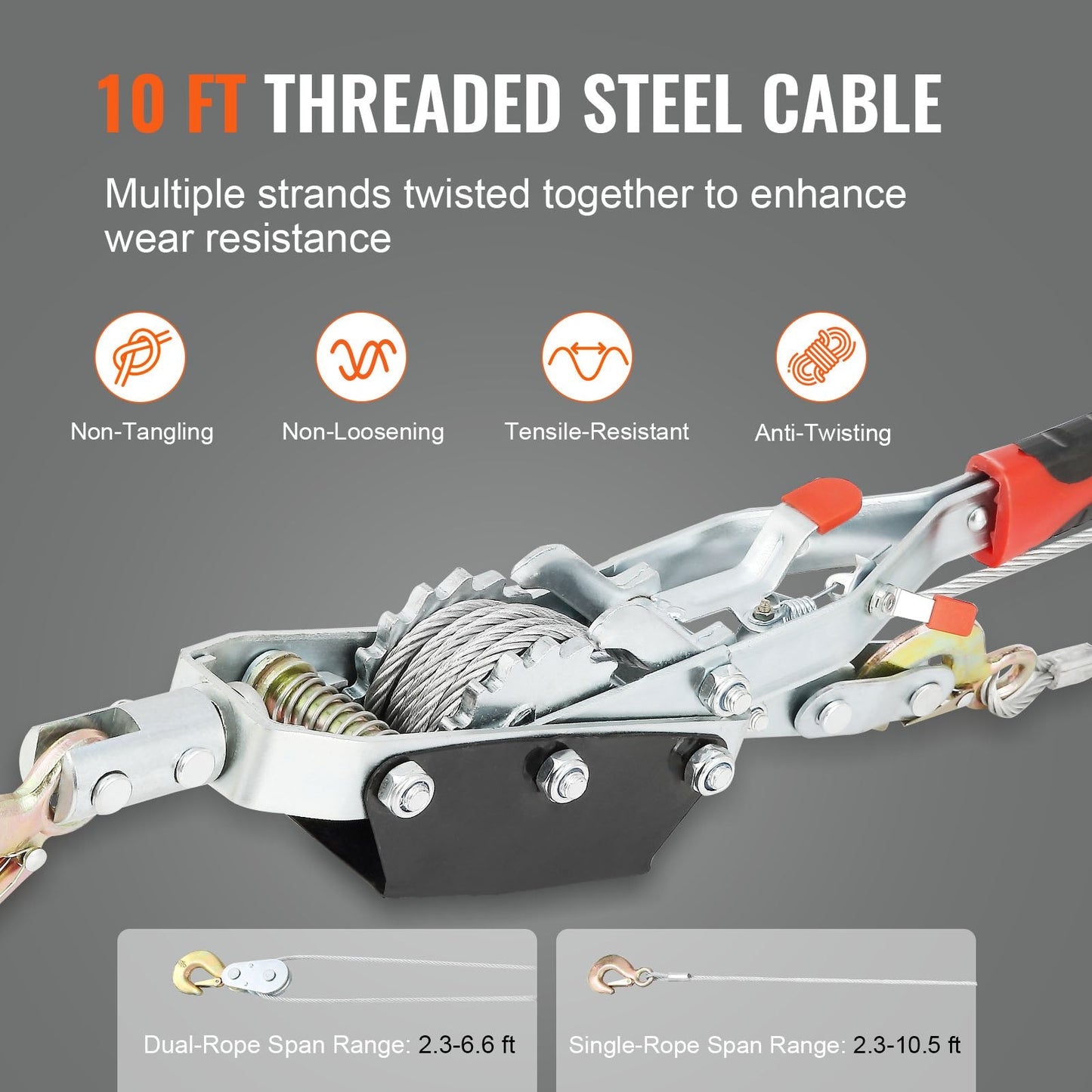 Heavy-Duty 4 Ton Come Along Winch with 3 m Cable and Dual Gears