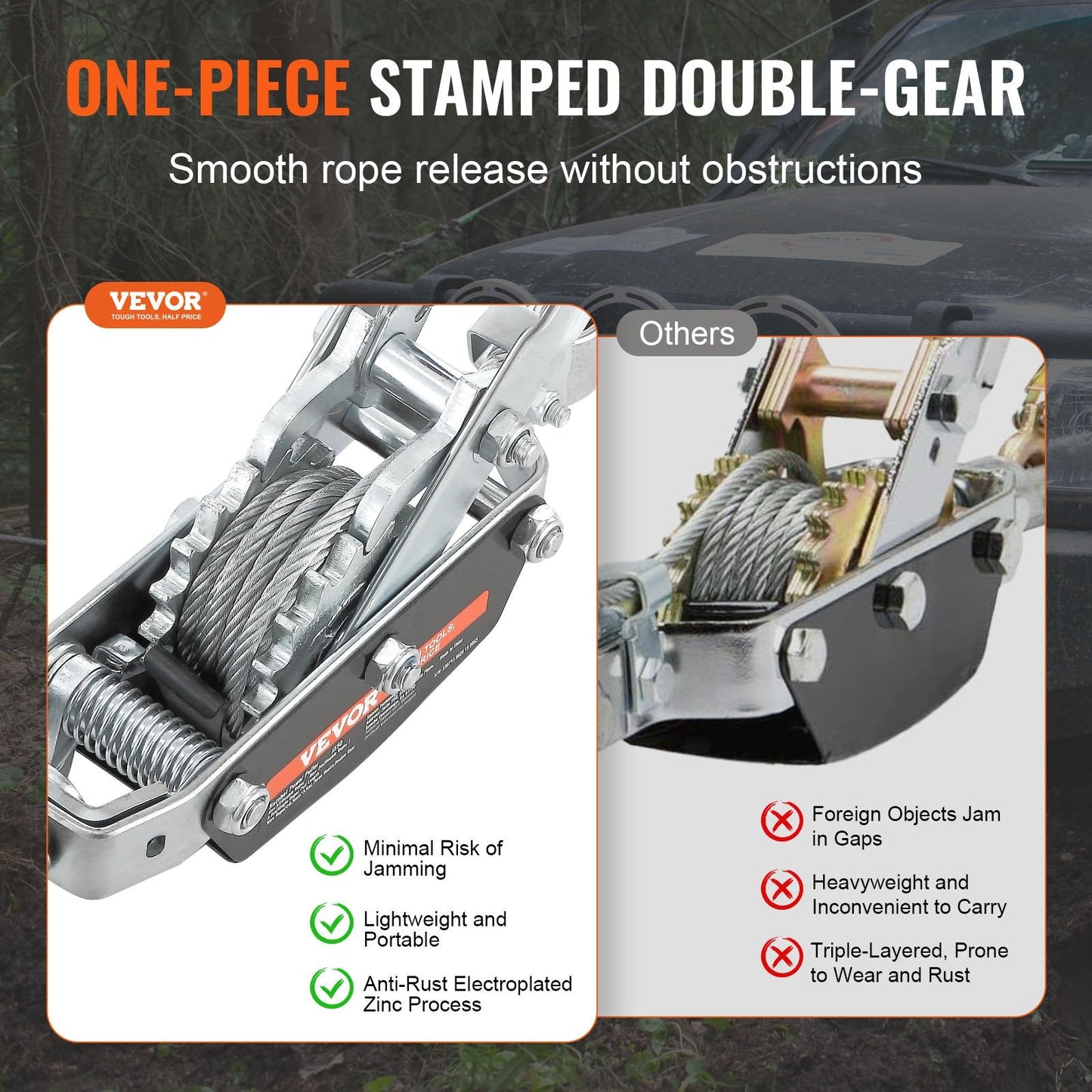 Heavy Duty 5T Ratchet Puller with 3.5m Cable and 3 Hooks for Vehicle Rescue
