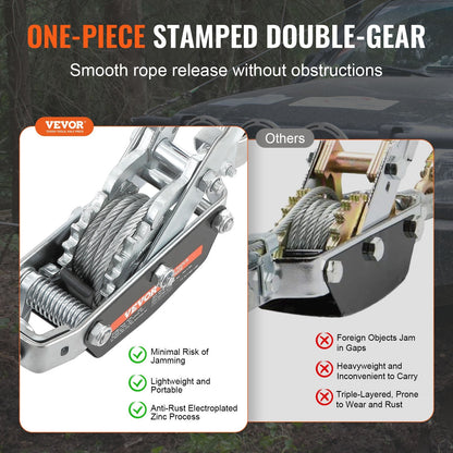 Heavy Duty 5T Ratchet Puller with 3.5m Cable and 3 Hooks for Vehicle Rescue