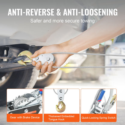 VEVOR Come Along Winch, 5 Ton Max Pulling Capacity, 3.5 m Steel Cable, 3 Hooks,