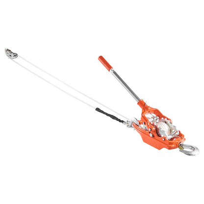 Rope Puller, 3 Ton Pulling Capacity, Heavy Duty Ratchet Power Puller Tool with 10.7 m of 8 mm Diameter Rope and 2 Hooks, Come Along Winch for Tree Felling, Moving Boats, Road Recovery