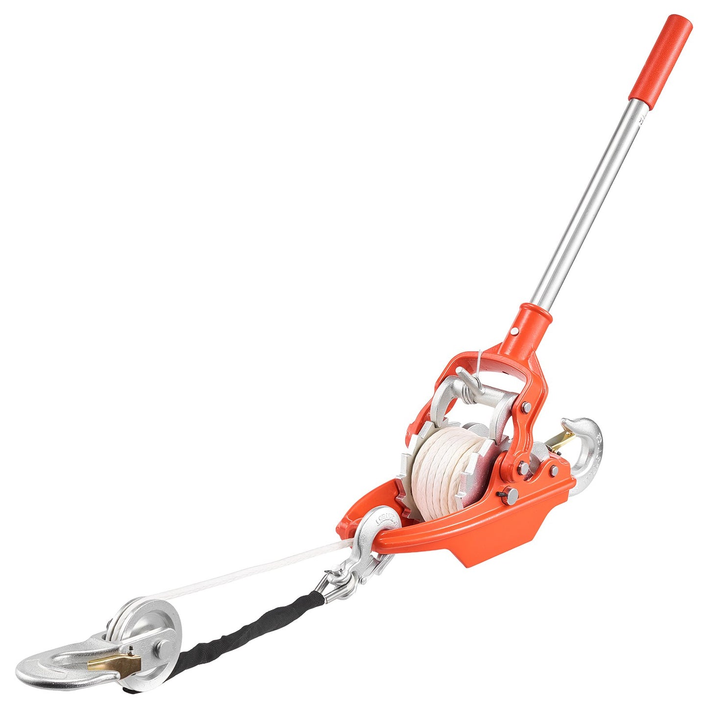 Rope Puller, 3 Ton Pulling Capacity, Heavy Duty Ratchet Power Puller Tool with 10.7 m of 8 mm Diameter Rope and 2 Hooks, Come Along Winch for Tree Felling, Moving Boats, Road Recovery