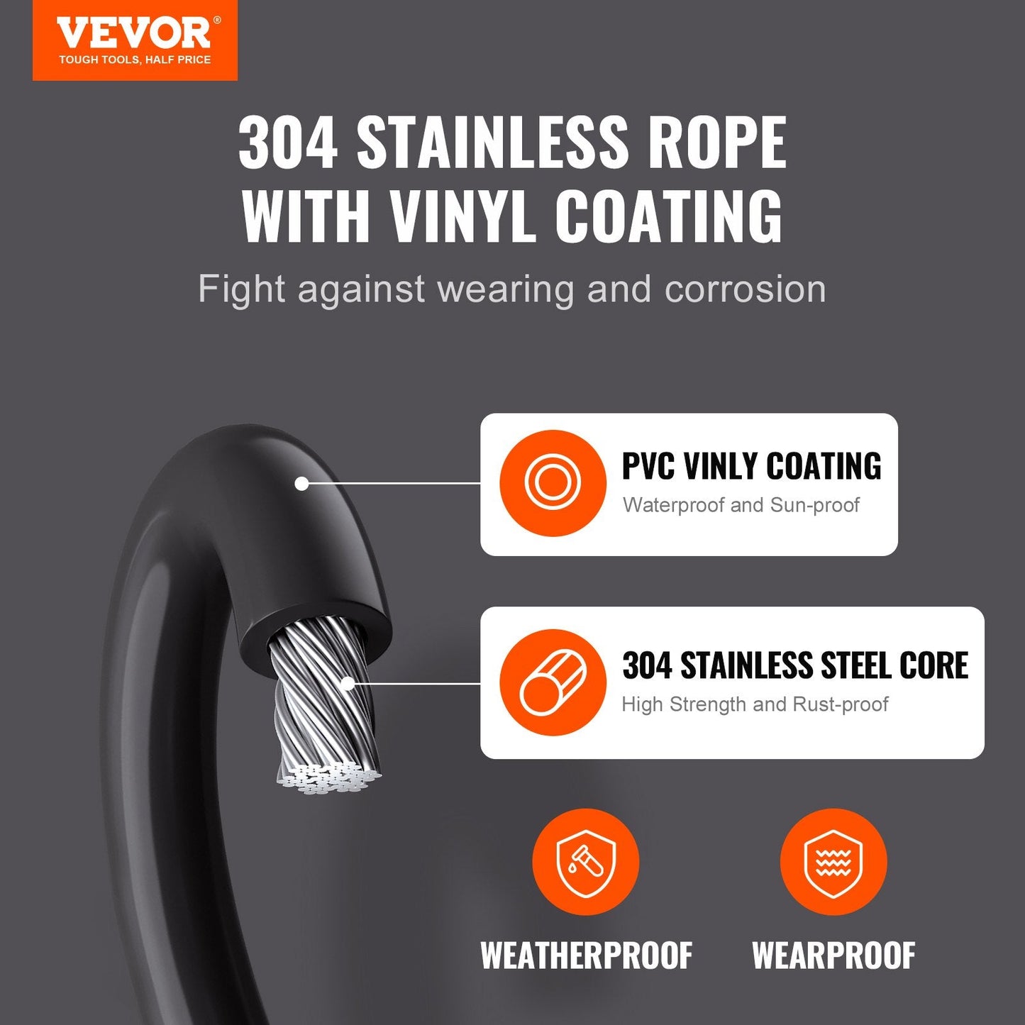 Vinyl Coated Stainless Steel Wire Rope Kit, 50m Cable, 1.2kg, 189 Accessories