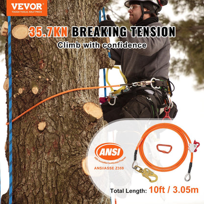 12.7mm Steel Core Flipline 3m with Carabiner & Snap Hooks for Arborist Safety
