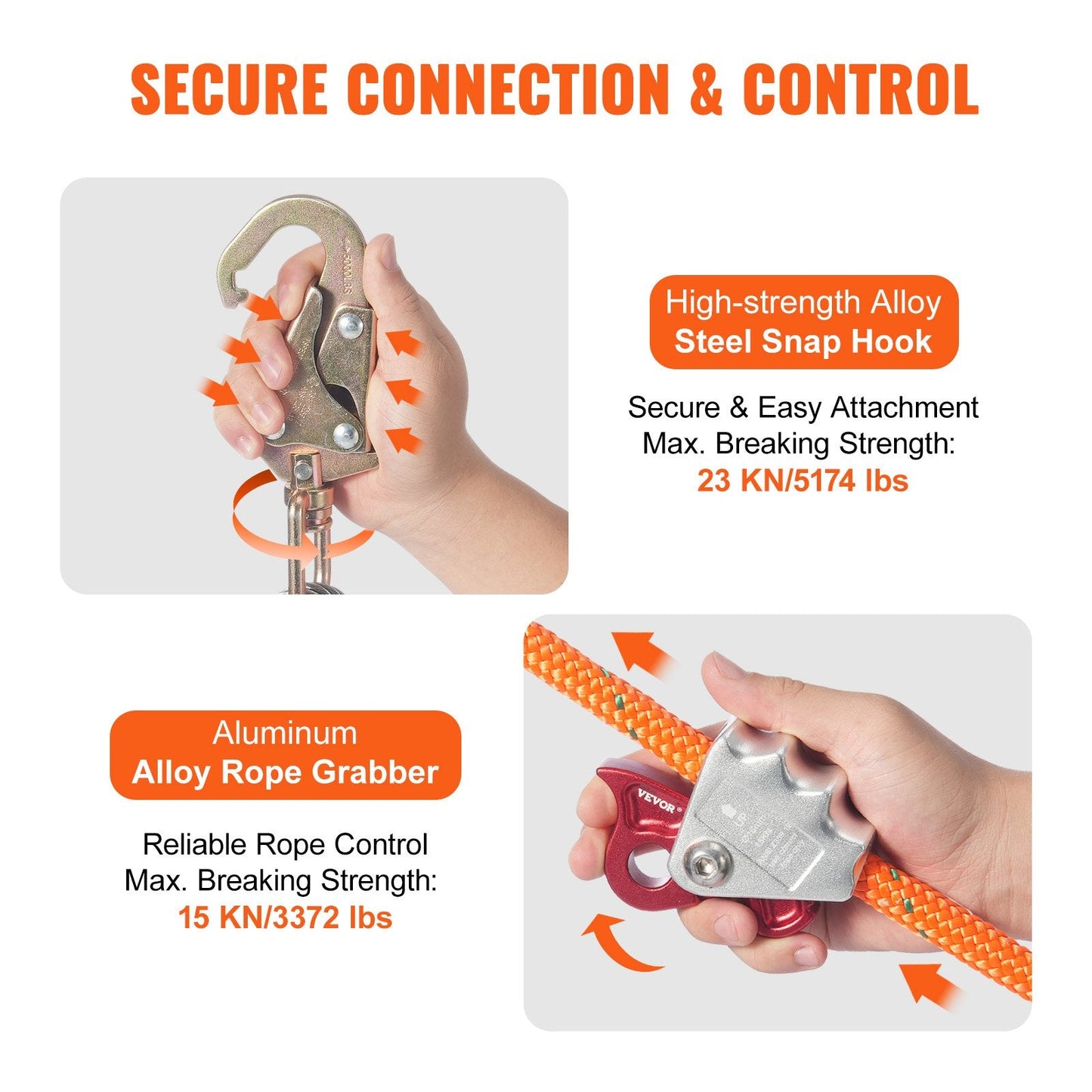 16mm Steel Core Arborist Flipline 3.6m with Carabiner and Snap Hooks