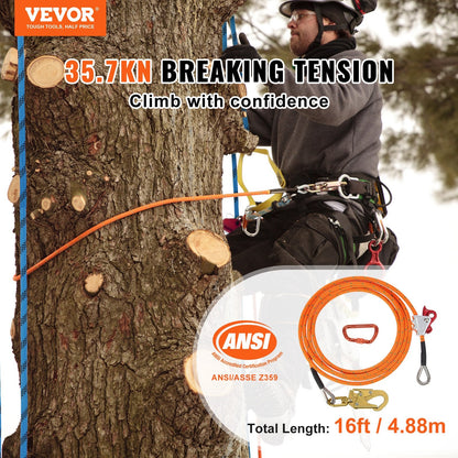 12.7mm Steel Core Flipline 4.8m with Carabiner & Snap Hooks for Safety