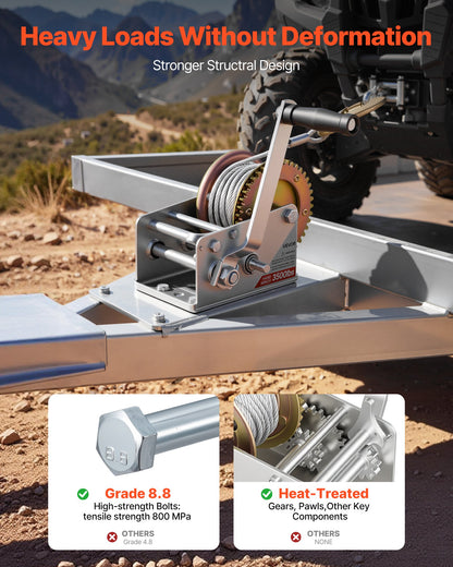 Boat Winch, 1588 kg Hand Winch, Heavy Duty Manual Rope Crank with 10m Steel Wire, Portable Two-Way Ratchet, 2 Speed Switchable, Anti-Slip Handle Gear for Boat Trailer ATV Towing