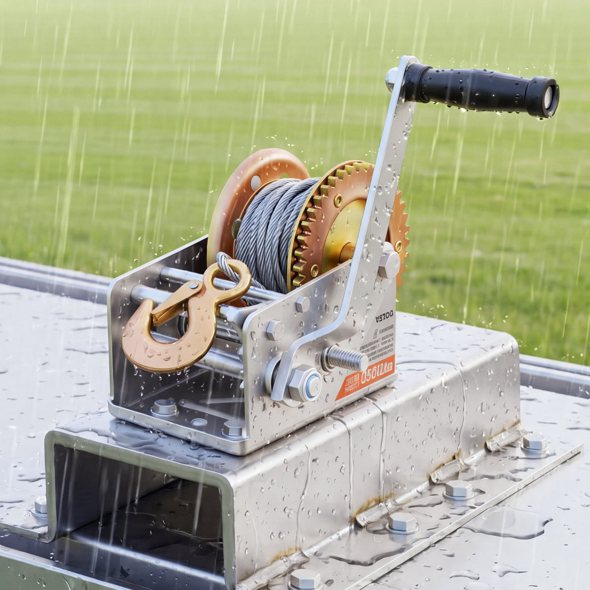 Boat Winch, 1588 kg Hand Winch, Heavy Duty Manual Rope Crank with 10m Steel Wire, Portable Two-Way Ratchet, 2 Speed Switchable, Anti-Slip Handle Gear for Boat Trailer ATV Towing