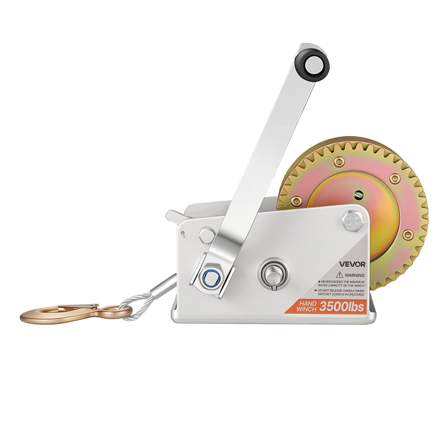 Boat Winch, 1588 kg Hand Winch, Heavy Duty Manual Rope Crank with 10m Steel Wire, Portable Two-Way Ratchet, 2 Speed Switchable, Anti-Slip Handle Gear for Boat Trailer ATV Towing