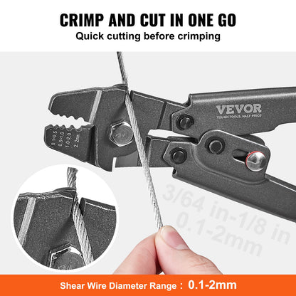 VEVOR Crimping Tool, Up To 2.2mm Wire Rope Crimping Tool, Crimping Loop Sleeve Kit