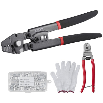2.2mm Wire Rope Crimping Tool Kit with Cutter & 160 Aluminum Buckles