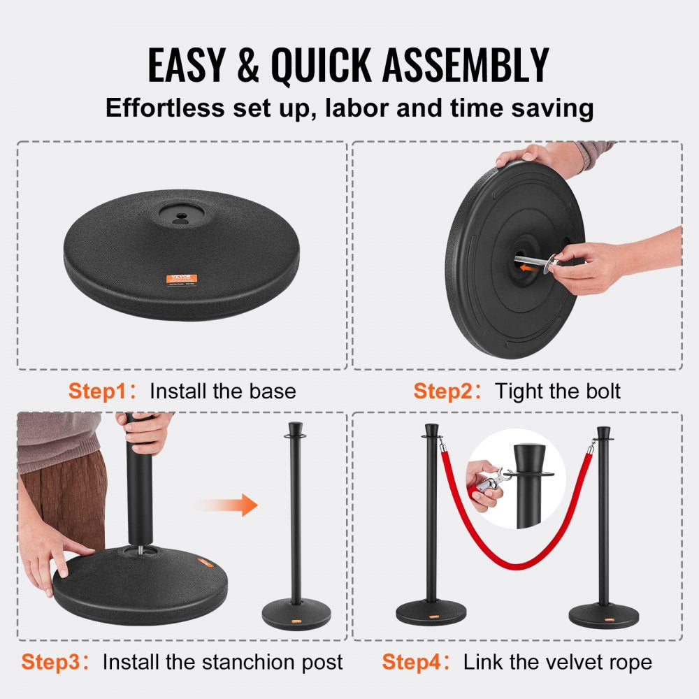 Crowd Control Stanchion Posts 6-Pack & 6PCS 5FT Velvet Ropes Fillable Base