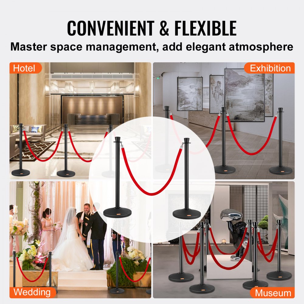Crowd Control Stanchion Posts 6-Pack & 6PCS 5FT Velvet Ropes Fillable Base