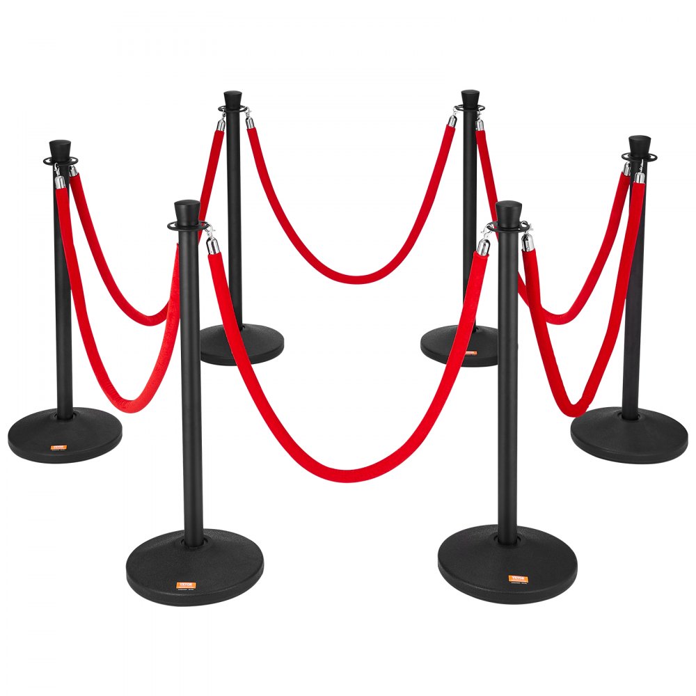 Crowd Control Stanchion Posts 6-Pack & 6PCS 5FT Velvet Ropes Fillable Base