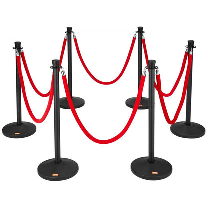 Crowd Control Stanchion Posts 6-Pack & 6PCS 5FT Velvet Ropes Fillable Base