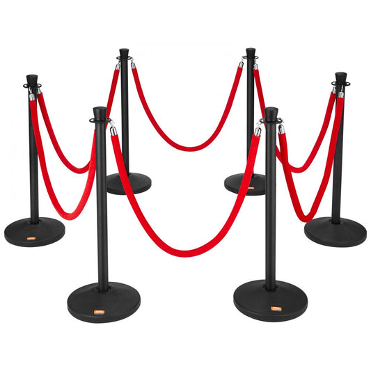 Crowd Control Stanchion Posts 6-Pack & 6PCS 5FT Velvet Ropes Fillable Base