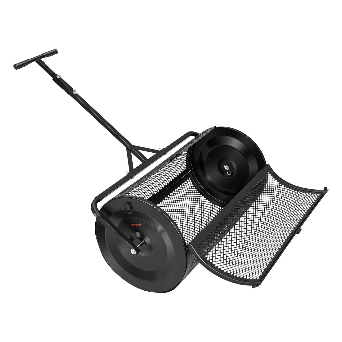 Compost Spreader, 91 cm Wide Peat Moss Spreader with Push/Tow Handle, 4 Heights Adjustable, Powder-Coated Steel Garden Peat Moss Roller, Heavy Duty Grass Seed Roller for Planting Seeding, Black