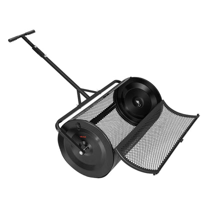 Compost Spreader, 91 cm Wide Peat Moss Spreader with Push/Tow Handle, 4 Heights Adjustable, Powder-Coated Steel Garden Peat Moss Roller, Heavy Duty Grass Seed Roller for Planting Seeding, Black