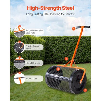 Compost Spreader 24 in Peat Moss Spreader with T-Shaped Handle for Yard