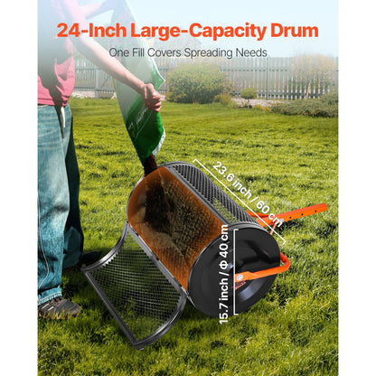 Compost Spreader 24 in Peat Moss Spreader with T-Shaped Handle for Yard