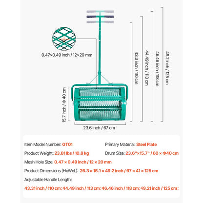 Compost Spreader 24 in Peat Moss Spreader Roller Push/Tow Handle for Yard