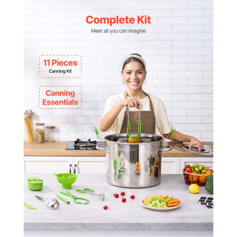 VEVOR Canning Supplies Starter Kit 11 Pieces Stainless Steel Water Bath Cannner