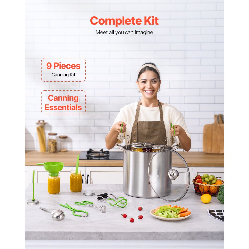 VEVOR Canning Supplies Starter Kit 9 PCS Stainless Steel Water Bath Canning Set