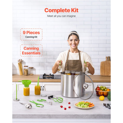 VEVOR Canning Supplies Starter Kit 9 PCS Stainless Steel Water Bath Canning Set