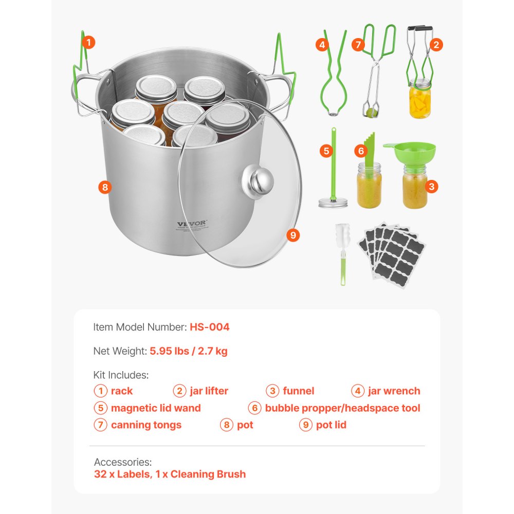 VEVOR Canning Supplies Starter Kit 9 PCS Stainless Steel Water Bath Canning Set