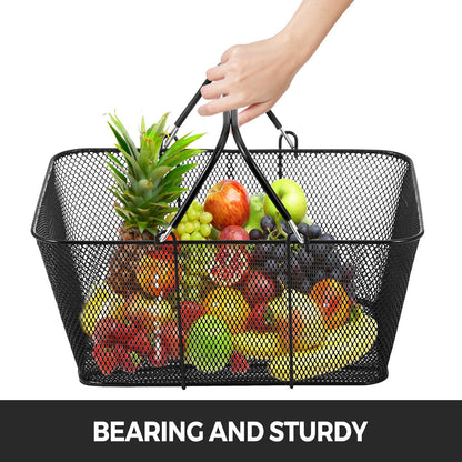 12-Piece Black Metal Shopping Basket Set with Handles for Retail Stores