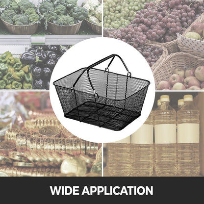 12-Piece Black Metal Shopping Basket Set with Handles for Retail Stores